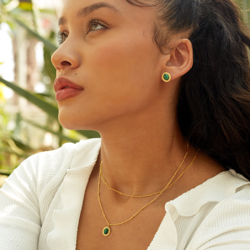 Malachite Green Oval Pendant Necklace