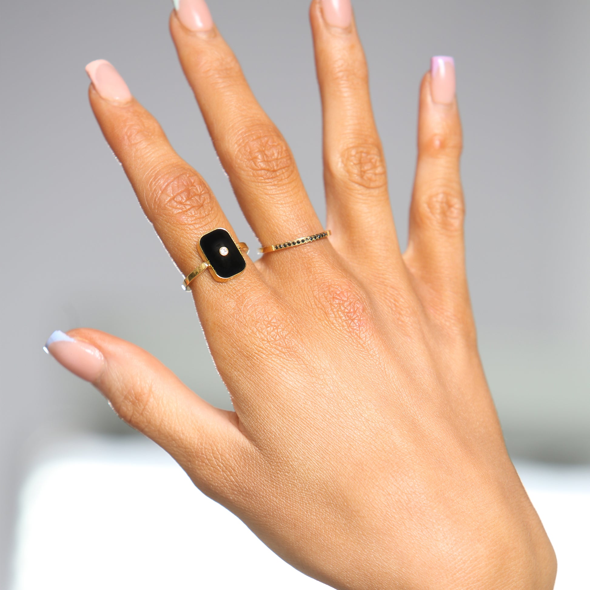Onyx Cubic Zirconia Gold Plated Ring