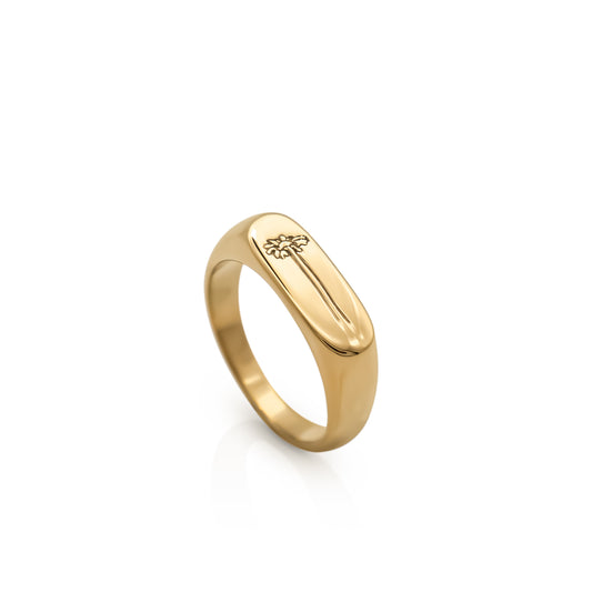Single Daisy Signet Gold Plated Ring