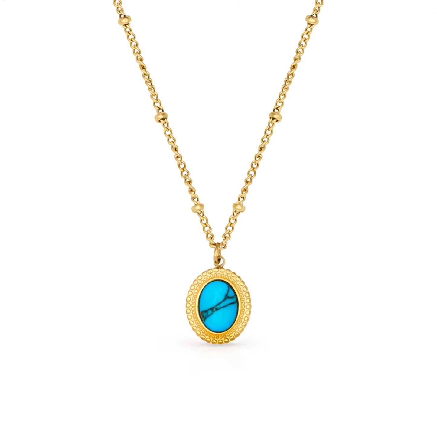 Turquoise Blue Oval Pendant Necklace