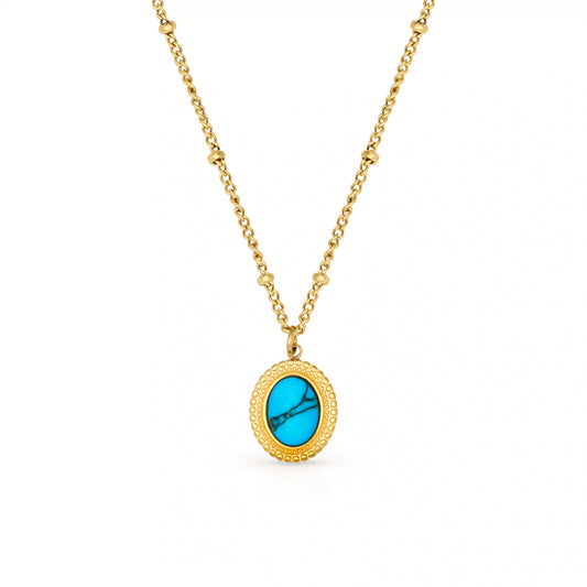 Turquoise Blue Oval Pendant Necklace