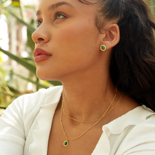 Malachite Green Oval Pendant Necklace