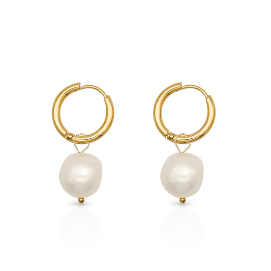 Pearl Drop Hoop Earrings